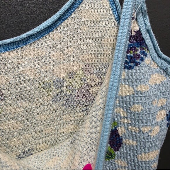 Free People Multi Panda Blue Purple Raw Hem Cotton Thermal Tank Sz M - Picture 5 of 11
